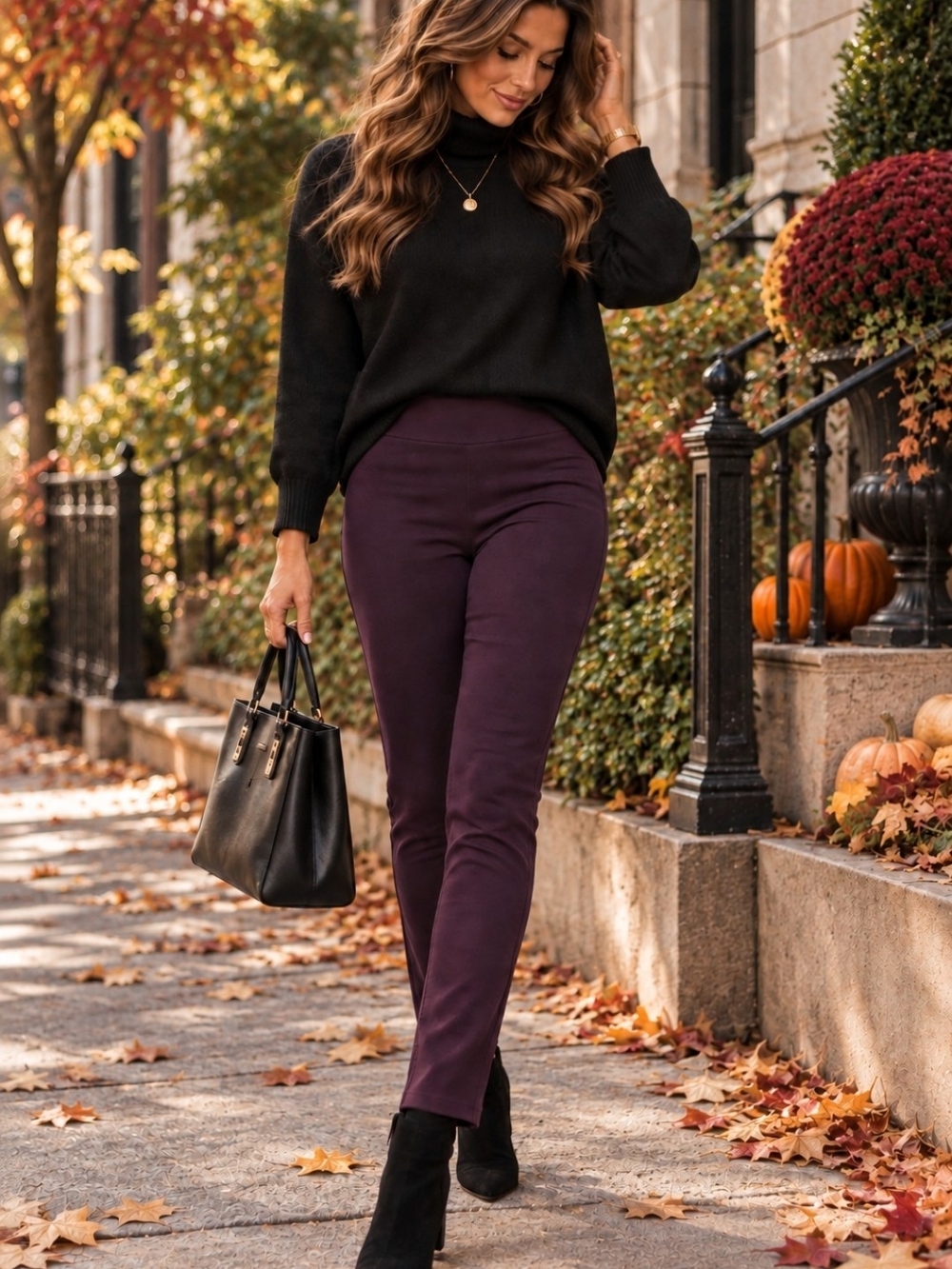 Couture Burgundy Ponte Pull On Skinny Pants Plum Wine Large Fall
